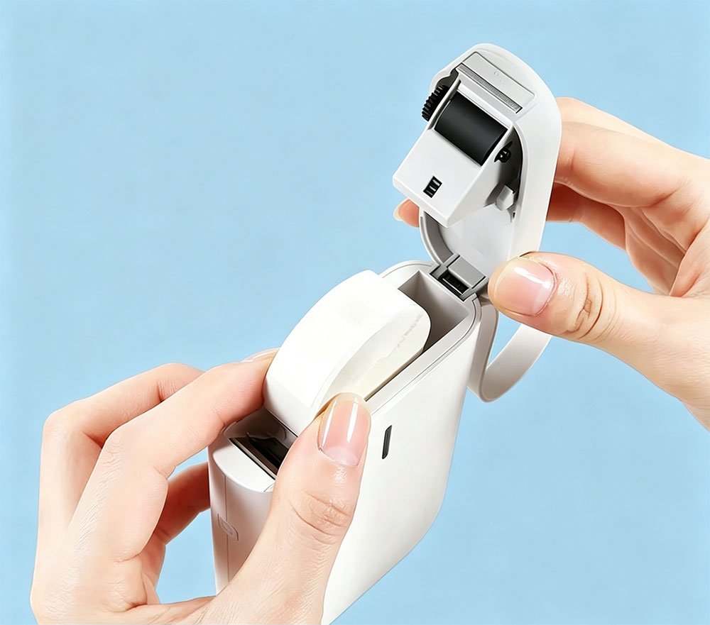 ملصق طابعة أبيض لبطاقة سعر MRP والاسم والشعار